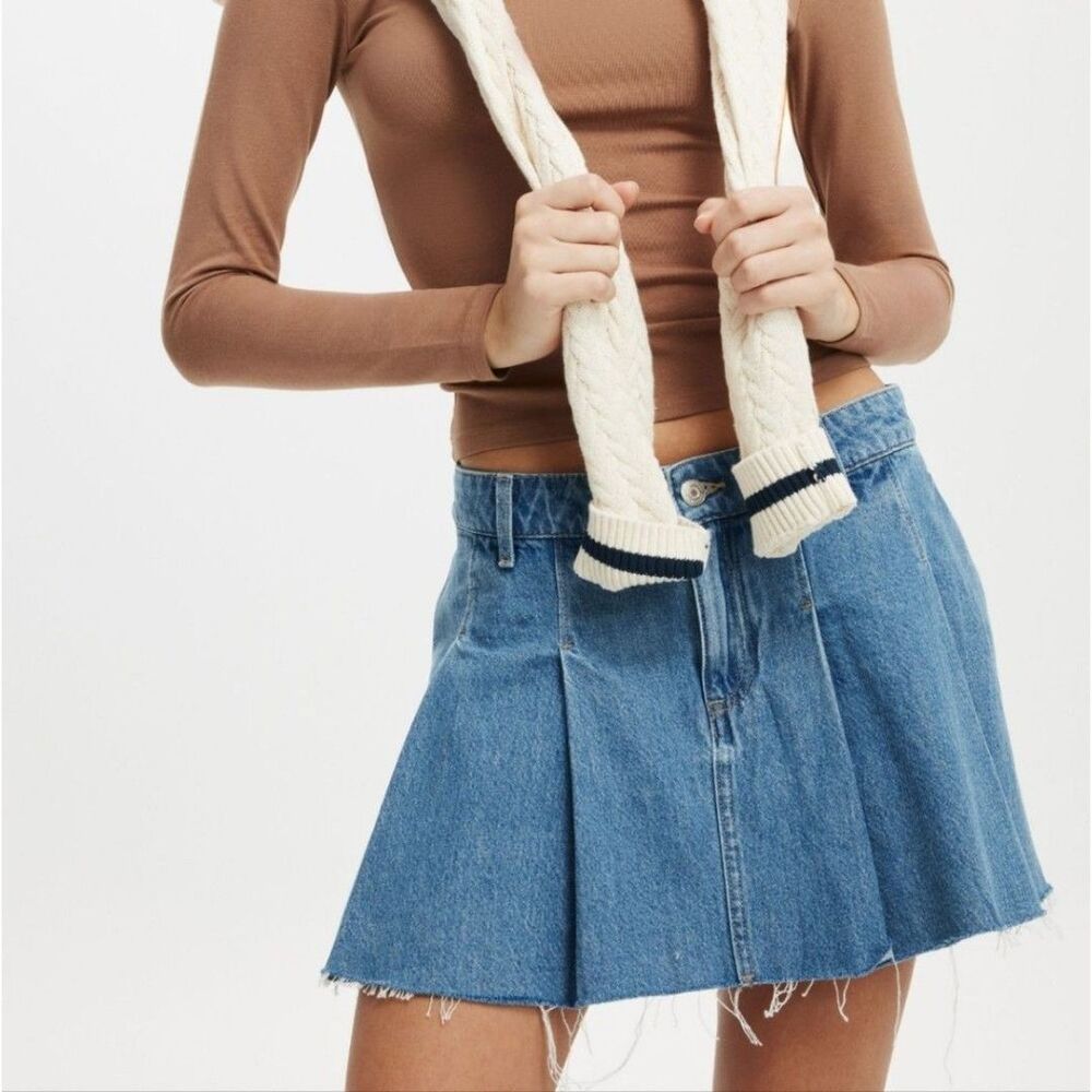 Cotton On Pleated Denim Mini Skirt Medium Wash Womens 2 Color Blue Haze